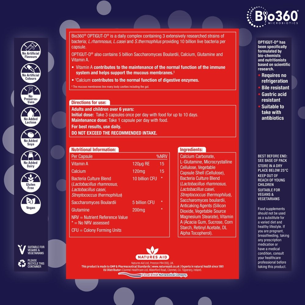 Natures Aid Bio360 OptiGUT-D (10 Billion Bacteria) 6