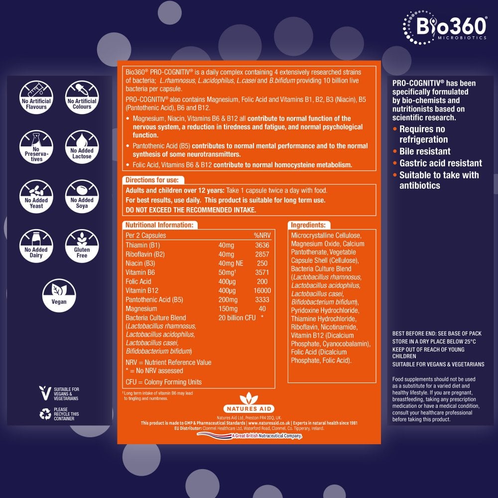 Natures Aid Bio360 Pro-Cognitiv (10 Billion Bacteria) 6