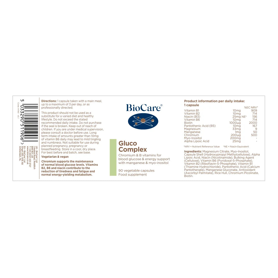 BioCare Gluco Complex 90 Capsules image 1