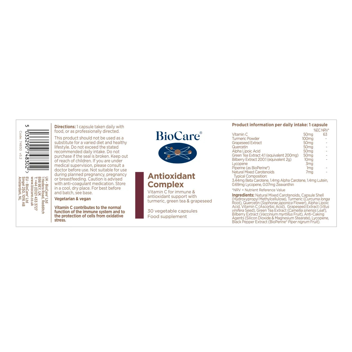 BioCare Antioxidant Complex - 30 Capsules image 1