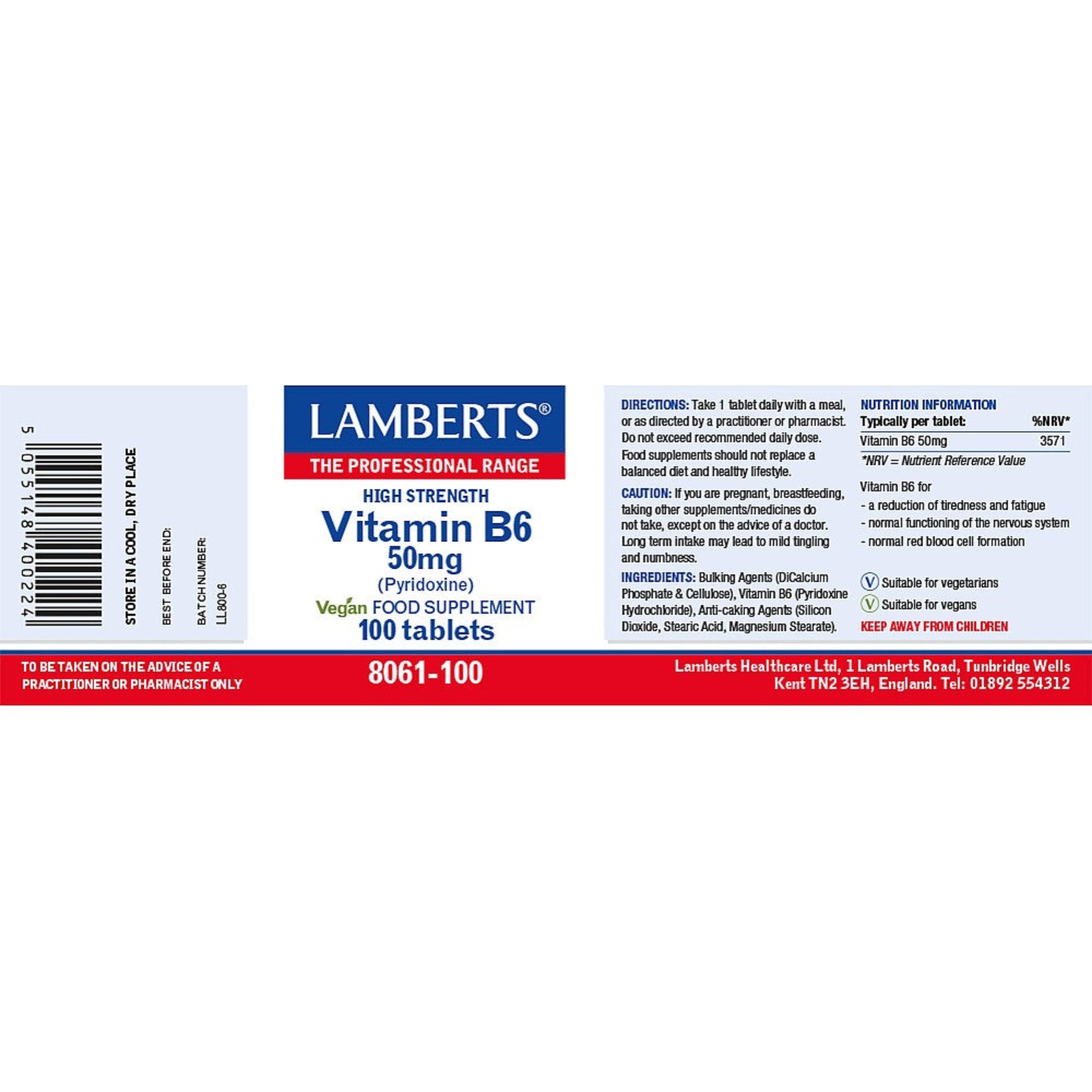 Lamberts Vitamin B6 50mg 100 tablets image 2