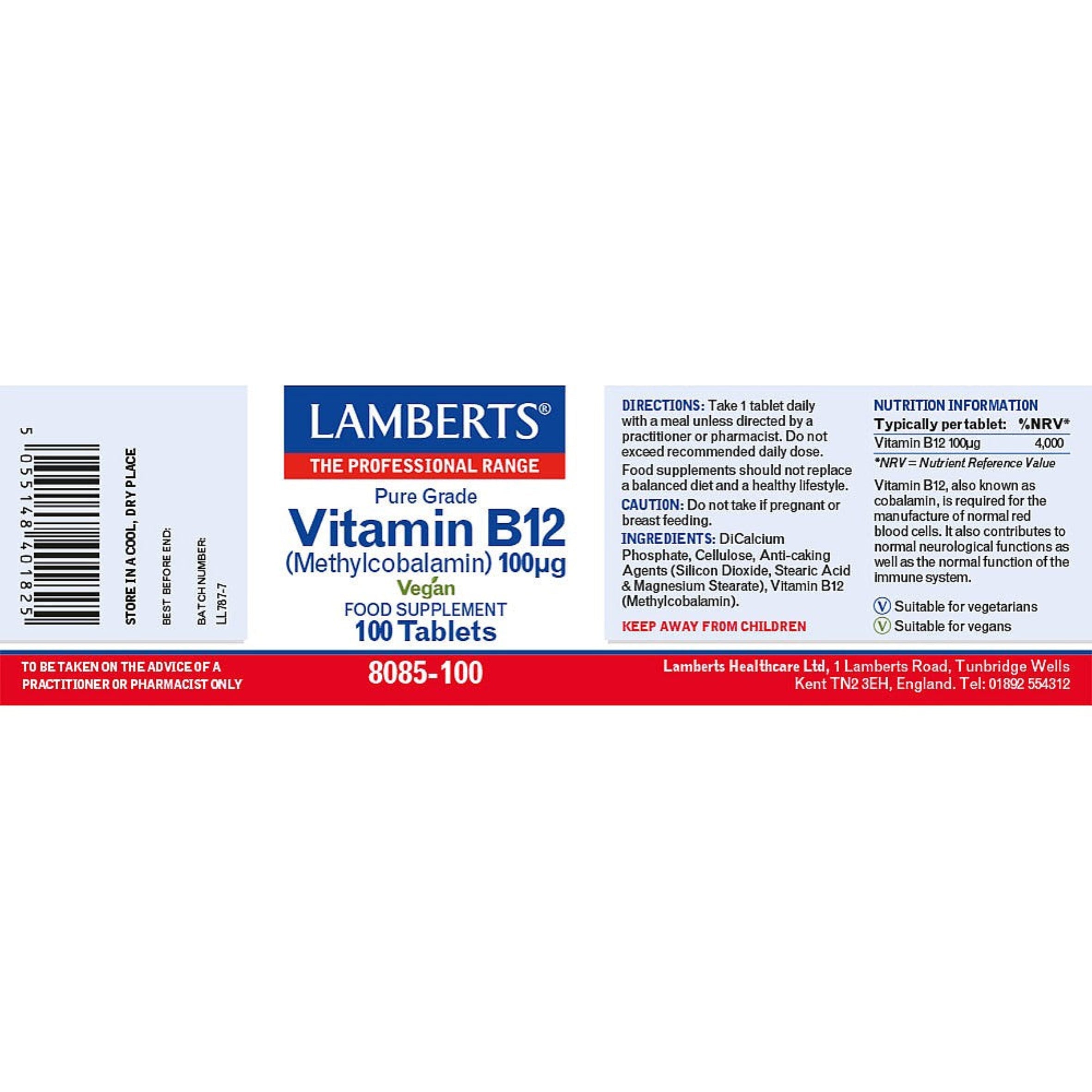 Lamberts Vitamin B12 100µg 100 tablets image 2