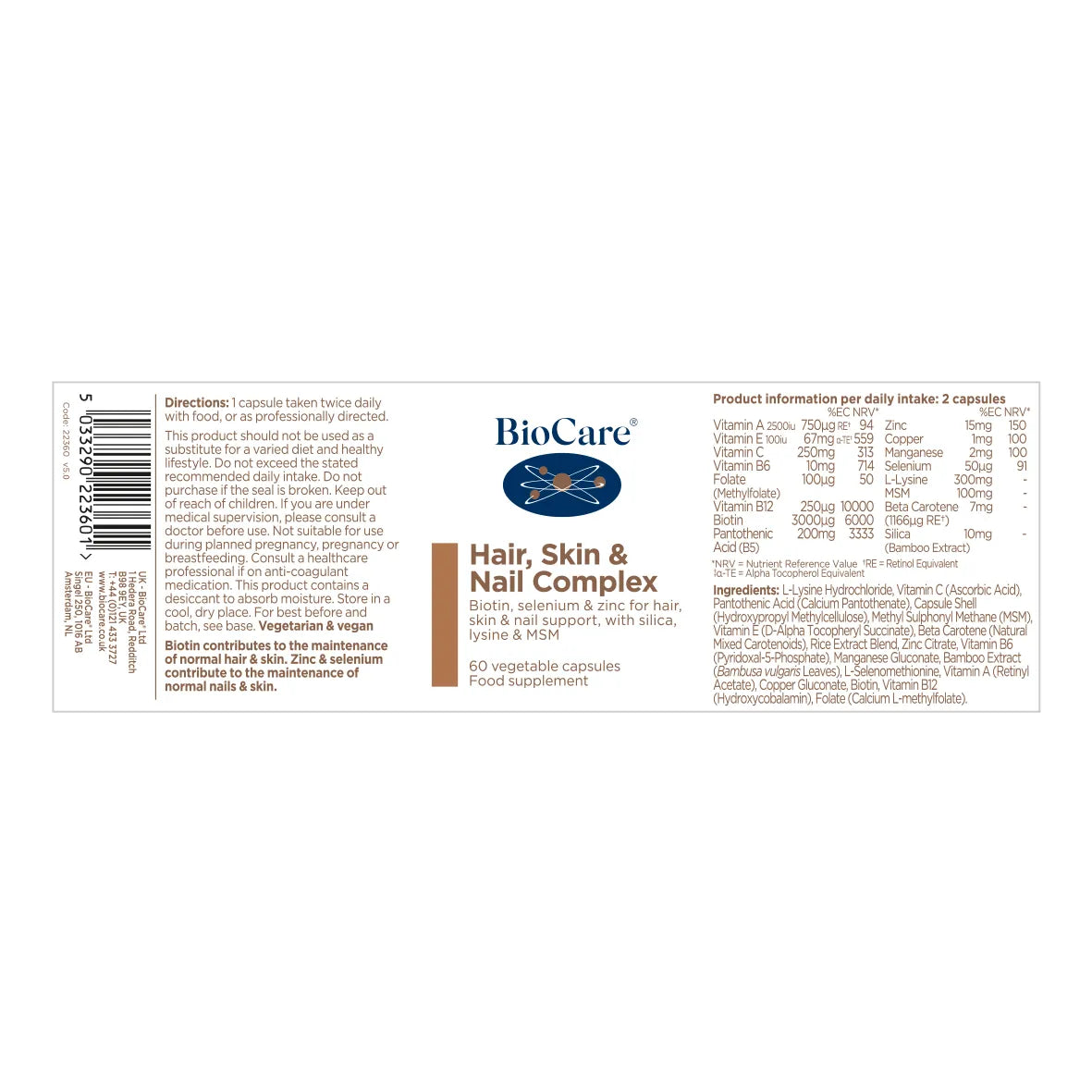 BioCare Hair, Skin & Nail Complex 60 Capsules image 1