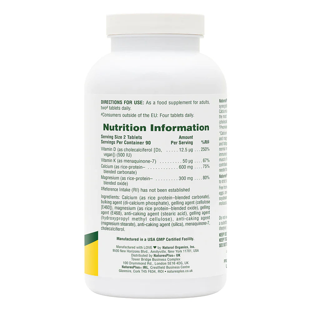 NaturesPlus Calcium/Magnesium/Vitamin D3 with Vitamin K2 Tablets image 1