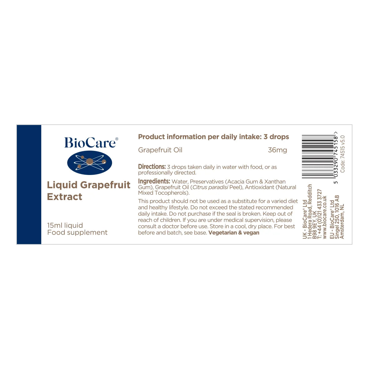 BioCare Liquid Grapefruit Extract 15ml image 1