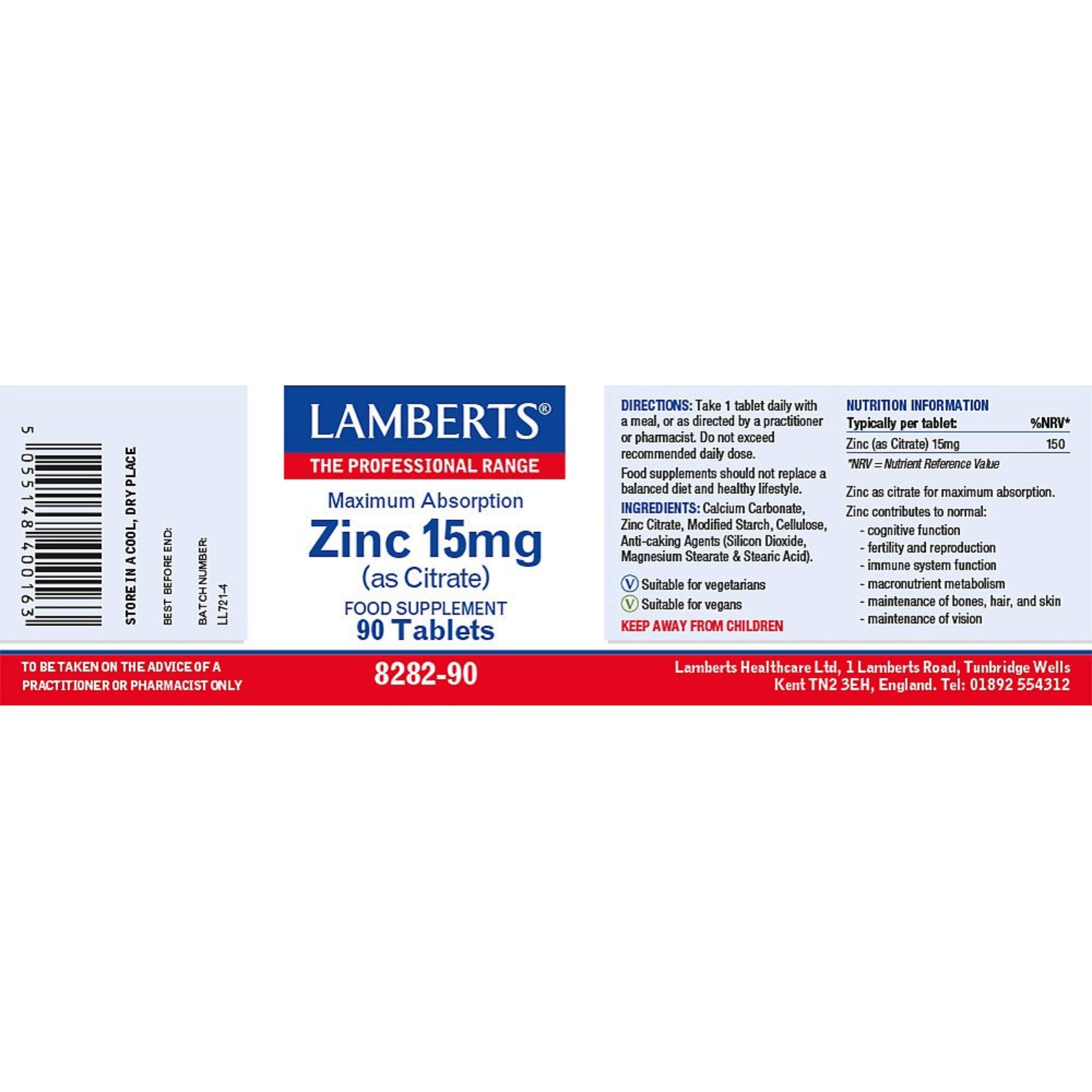 Lamberts Zinc 15mg Tablet image 2