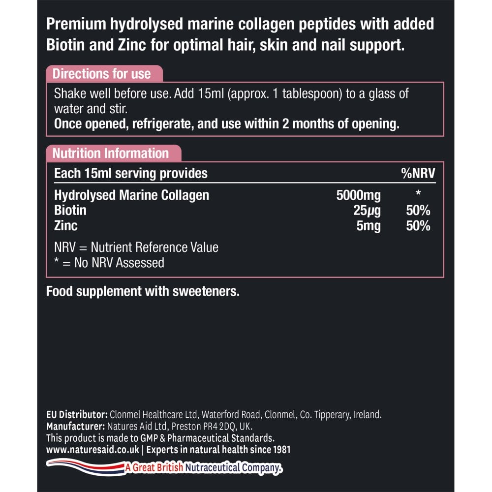 Natures Aid Marine Collagen Liquid 5000mg - Strawberry & Lime 500ml 2