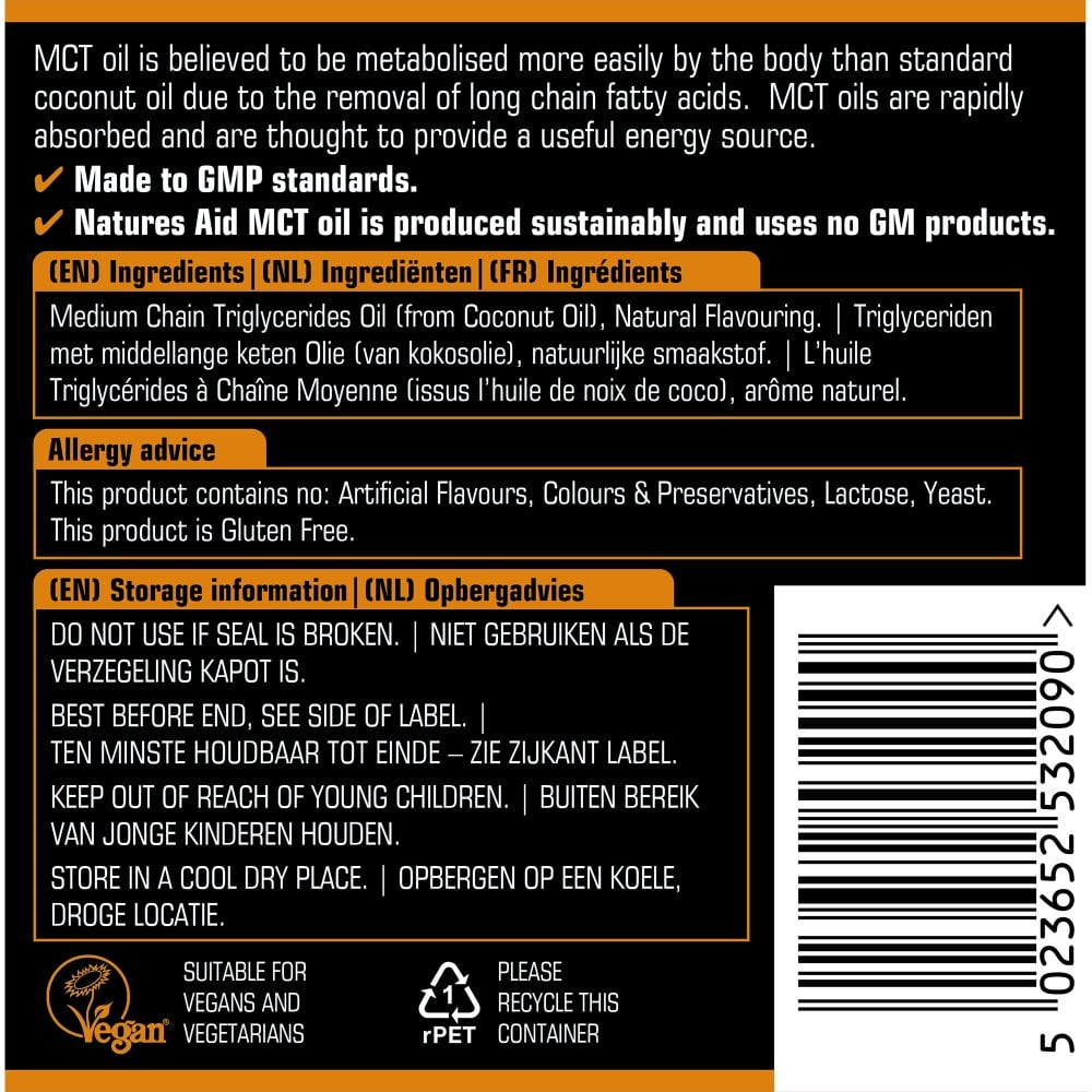 Natures Aid MCT Oil 500ml Caramel 3