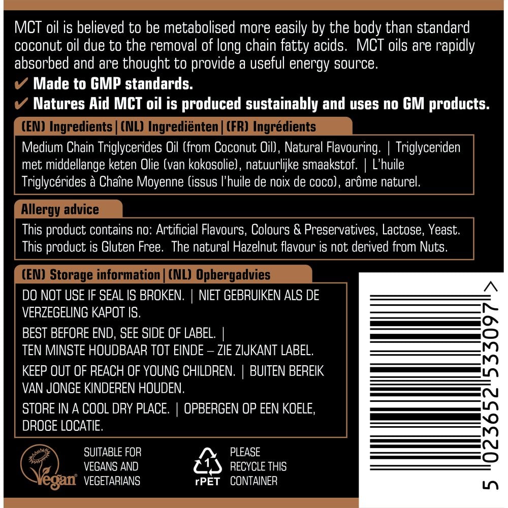Natures Aid MCT Oil 500ml Hazelnut 3